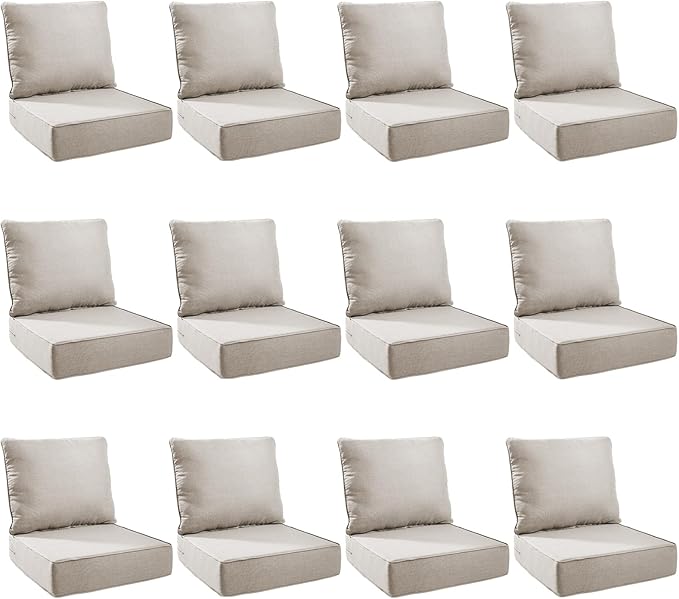 Outdoor Cushion Set for Furniture Patio Furniture, UV Resistant, Water Resistant - 6 Inch Thick Foam Garden Cushions– 24x24 Inch Patio Seat Covers for Chair/Sofa/Couch | Beige | 12-Pack |