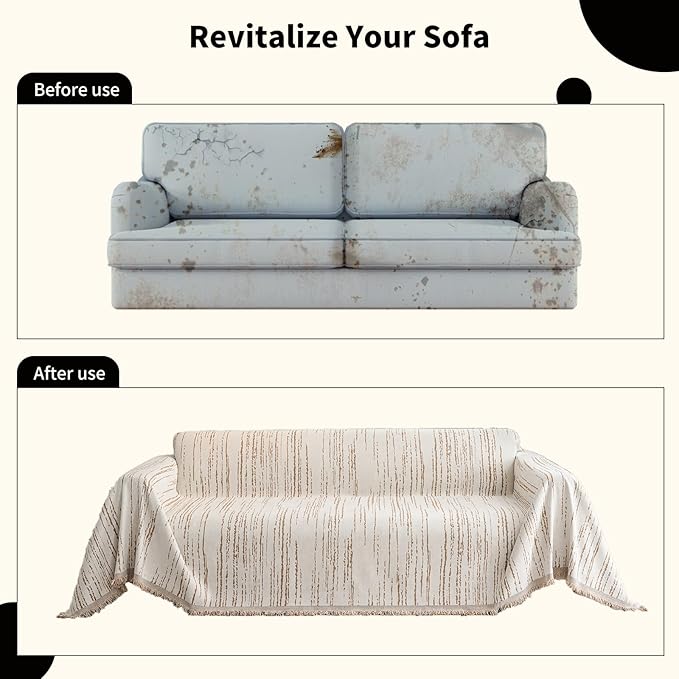 Chenille Couch Cover Pet Friendly, Sofa Cover Washable, Reversible Sofa Slipcover for Sectional Sofa, Loveseat, 2 or 3 Cushion Couch, Corner Sofa, Futon Cover (71" X 102", Khaki)