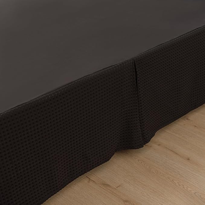Full Size Bed Skirt 16 Inch Drop with Split Corners, Pleated Waffle Weave Bed Skirt, Tailored Dust Easy Fit, Machine Washable, Black, 16" Full