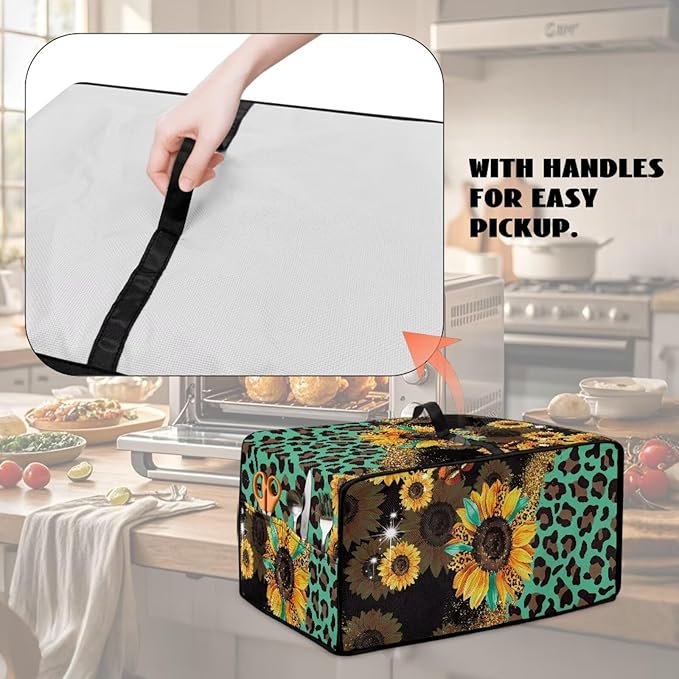 Toaster Oven Protective Cover with Side Pockets, Dustproof Smart Microwave Oven Protector for Kitchen Countertop, S, 14.5 x 18.5 x 9 Inches, Sunflower Leopard Print