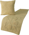 The HomeCentric King Queen Twin Beige Handmade Queen 74"x18" Bed Runner with Pillow Cover, Pearl Embroidery Bed Scarf on Linen Fabric - Off to The Sea