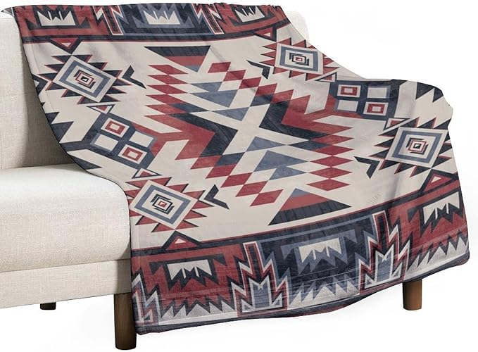 Southwest Blanket, Tribal Indian Throw Blanket Red Black Aztec Ethnic Geometric Print Blanket for Couch Bed Sofa Cover Throw Home Decor 40"x50"