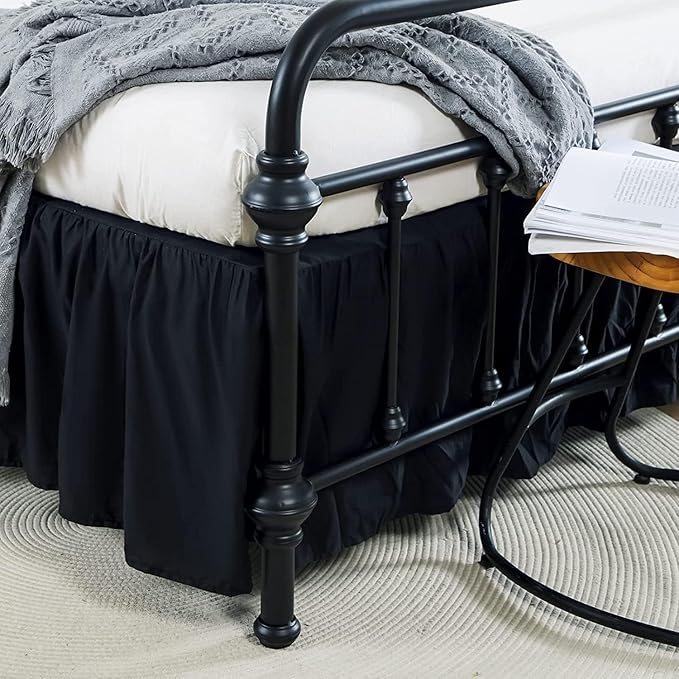 Bed Skirt Queen Size Ruffled Bed Skirt with Split Corners, 12 Inch Drop Dust Ruffle Bed Skirt with Platform, Black