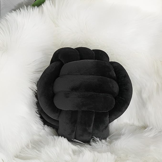 Knot Ball Pillows, Round Throw Pillow Cushion Home Decoration Soft Plush Pillow, Throw Knotted Ball Pillow Handmade Children Room Decoration Round Plush Toy Pillow (Black,8.5"/22cm)