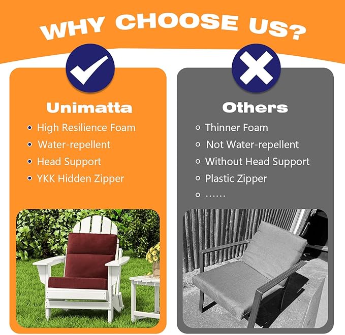 Sunbrella Outdoor Separate High Back Cushion Seat Pads, 2-Pack 44 x 21 Inch Water-Repellent & Fade-Resistant Patio Furniture Cushions with Ties for Adirondack, Rocking Chairs, Spectrum Brick