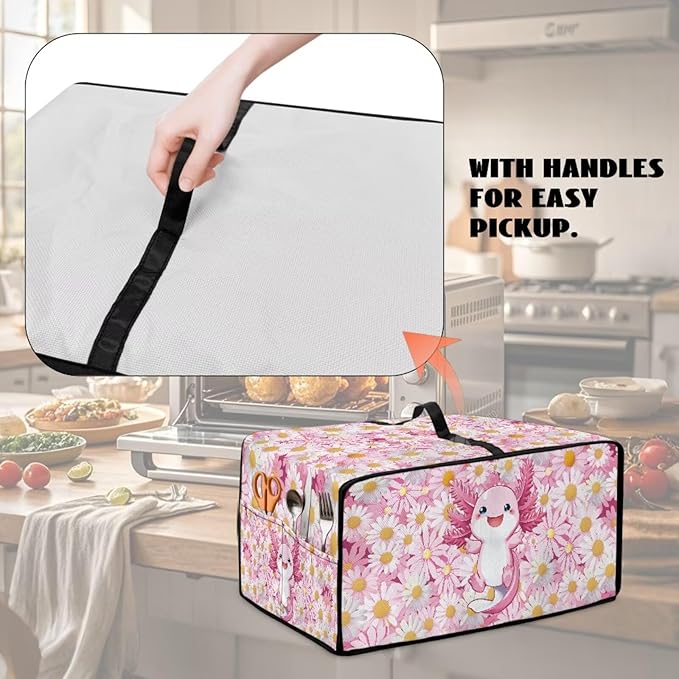 Cute Axolotl Daisy Print Microwave Oven Cover Dust-Proof Microwave Oven Cloth Cover Scratch-Resistant Foldable Small Appliance Dust Covers Case Protections Protector, M