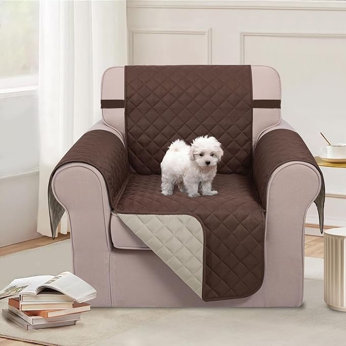 U-NICE HOME Recliner Chair Covers Reversible Chair Cover Pet Covers for Dogs with Elastic Straps Water Resistant Diamond Quilted (23''Recliner Small, Coffee/Beige)
