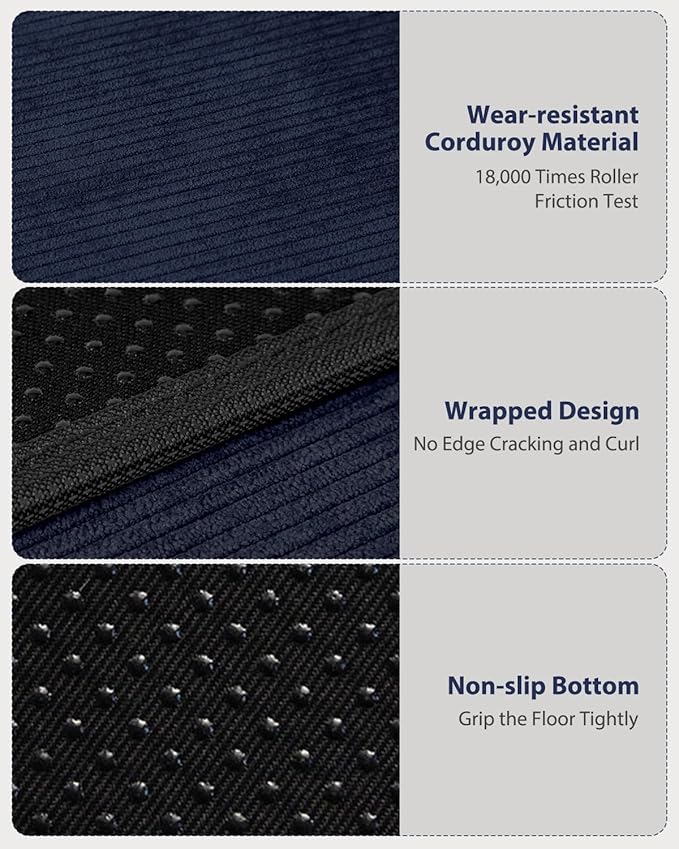 Blvornl Office Chair Mat for Hardwood Floor and Low Pile Carpet, 47" x 60" Corduroy Surface Desk Rolling Chair Mat for Hard Floors, Heavy Duty Carpeted Floor Protector Rug for Home Office, Dark Blue