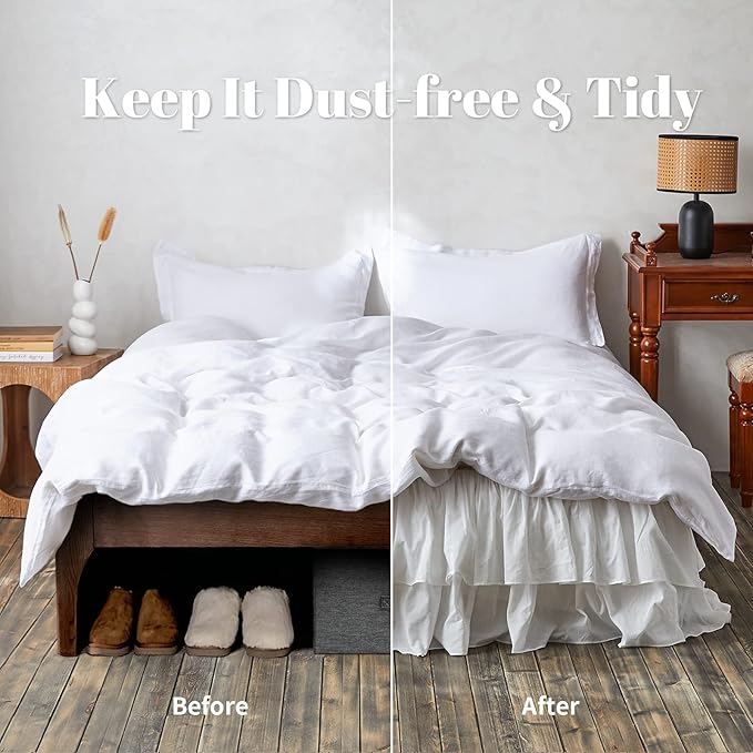 BISELINA White Ruffled Bed Skirt 18-Inch Tailored Drop Cotton Voile Dust Ruffle Soft Cozy Elegant Luxurious Bedding (18" Queen, White)