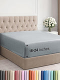 Extra Deep King Fitted Sheet - Hotel Luxury Single Fitted Sheet Only - Easily Fits 18 inch to 24 inch Mattress - Ultra Soft, Wrinkle Free with Extra Deep Pockets - Breathable & Comfy - Heathered Blue