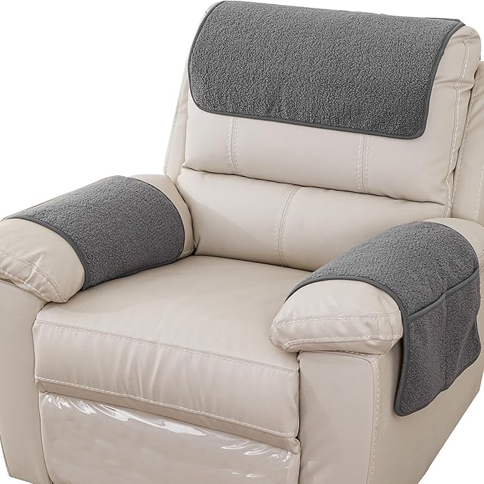 Armrest Cover, Recliner Chair Protector, Furniture Protector Slip, Side Storage Pocket, Stretch Armchair Couch Arm Rest Cover for Recliner, Chair, Sofa (Light Gray,2 Seater(4pcs))