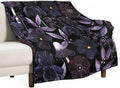 Gothic Floral Blanket, Vintage Abstract Black Purple Peony Flowers Mushroom Print Throw Blanket for Room Bedding Couch Decor Soft Lightweight Warm Cozy, 30"x40"