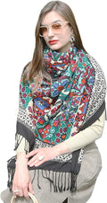 DANA XU 100% Merino Wool Extra Large Pashmina Blanket Travel Scarf Cashmere Wrap for Women Fall Winter Oversize Shawl Floral