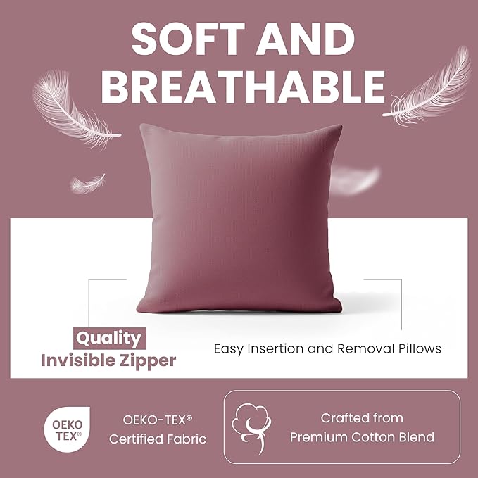 Haven & Glow Decorative Throw Pillow Cover – Square Cushion Case with Zipper | Modern Sofa, Couch & Bed Accent Pillow Covers for Living Room, Bedroom & Home Decor | 20 x 20 Inch – Violet – Pack of 2