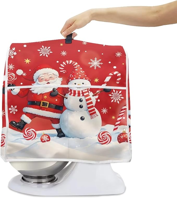 Santa Claus Mixer Cover for Kitchen Aid 6-8 Quart Stand Mixers, Universal Kitchen Appliance Dust Cover Washable Dustproof Cloth Cover with Pocket for Kitchenware Gift for Christmas