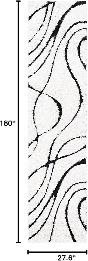 SAFAVIEH Florida Shag Collection Runner Rug - 2'3" x 15', Ivory & Black, Non-Shedding & Easy Care, 1.2-inch Thick Ideal for High Traffic Areas in Living Room, Bedroom (SG471-1290)