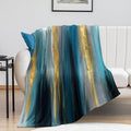 Fashion Gradient Blanket, Modern Abstract Art Gold Lake Blue Painting Strokes Pattern Soft Warm Cozy Plush Flannel Covers for Livingroom Bedroom Couch Chair Camping Travel Home Decor Tapestry 30x40in