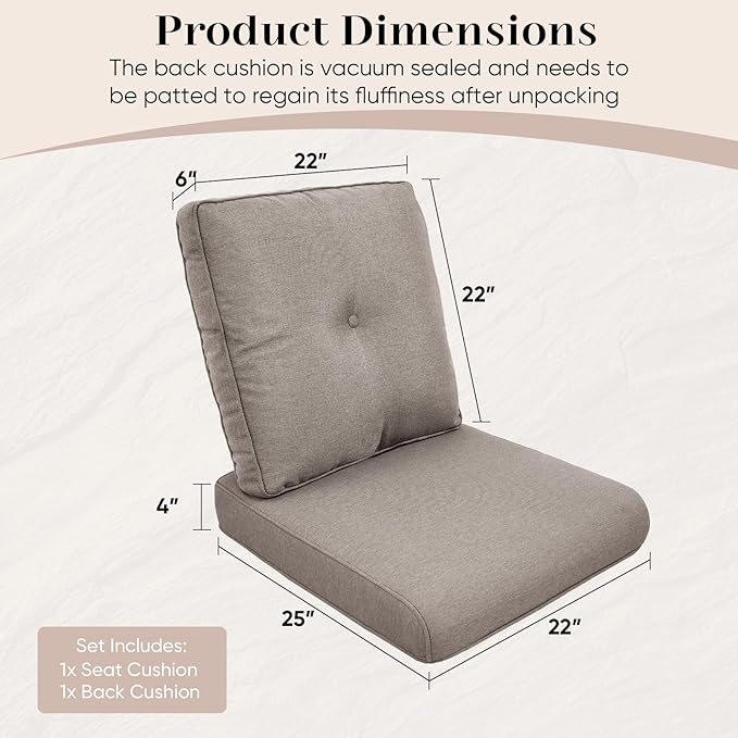 Outdoor Chair Cushions-Patio Chair Cushions Set with Removable Cover 22 X 25 Inch Outdoor Cushions for Patio Furniture Chair Sofa Couch-Grey