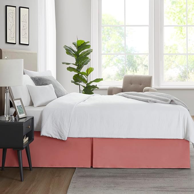 Nestl Pink Clay Full Bed Skirt - Full Size Bed Skirt 14 Inch Drop - Brushed Microfiber Bed Skirts - Hotel Quality Pleated Bed Skirt - Shrinkage & Fade Resistant