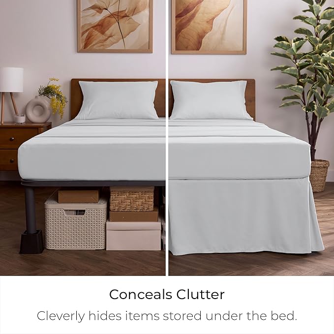 Mellanni Bed Skirt Twin Size - Bed Skirting - 15-Inch Tailored Drop Pleated Dust Ruffle - Hotel Luxury Bedding - Wrinkle, Fade, Stain Resistant - 1 Bedskirt (Twin, Light Gray)