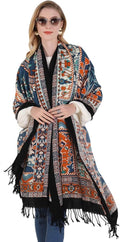 DANA XU 100% Merino Wool Pashmina Shawl for Women 96"x43", Oversized Cashmere Wrap with Tassels, Floral Travel Blanket Cape