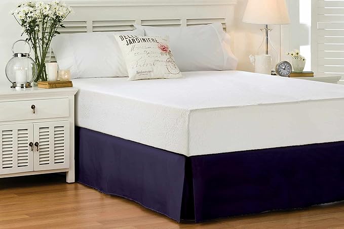 Full Size Bed Skirt 600 TC Egyptian Cotton 18 Inch Drop Easy Fit - Bed Skirt for Full 54x75 Inch Beds - Center & Corner Pleats, Navy Blue