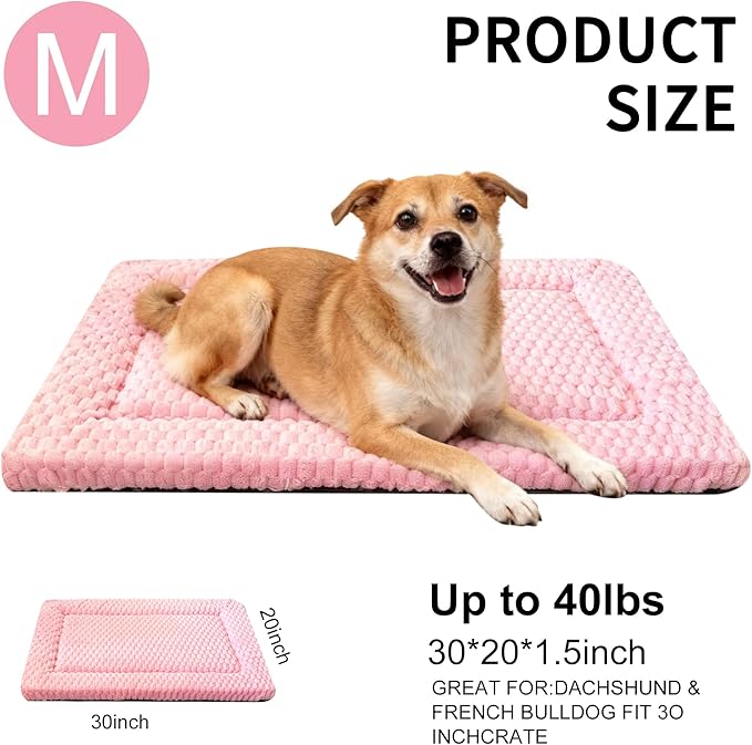 Dog Bed Mat, Reversible Dog Crate Pad - Washable Kennel Mat with Soft Support Foam, Flat Kennel Pad for Dogs & Cats, Double Pet Bed Perfect for Cage (Pink, 30" L x 20" W x 0.8" Th)