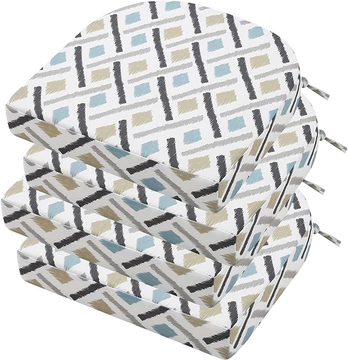 idee-home Outdoor Chair Cushions Set of 4, Thick 17" x 17" x 3" Outdoor Seat Cushions Patio Furniture Waterproof with Ties, Dining Pads