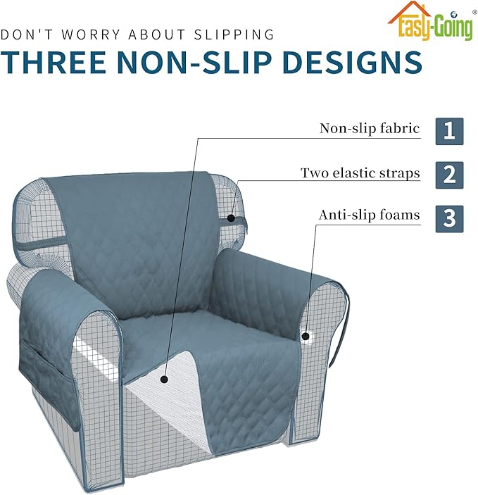 Easy-Going Sofa Slipcover Waterproof Sofa Cover Couch Cover for 4 Cushion Couch with Elastic Straps Washable Non-Slip Furniture Protector Cover for Pets, Dogs, Cat (XX-Large, Light Blue)