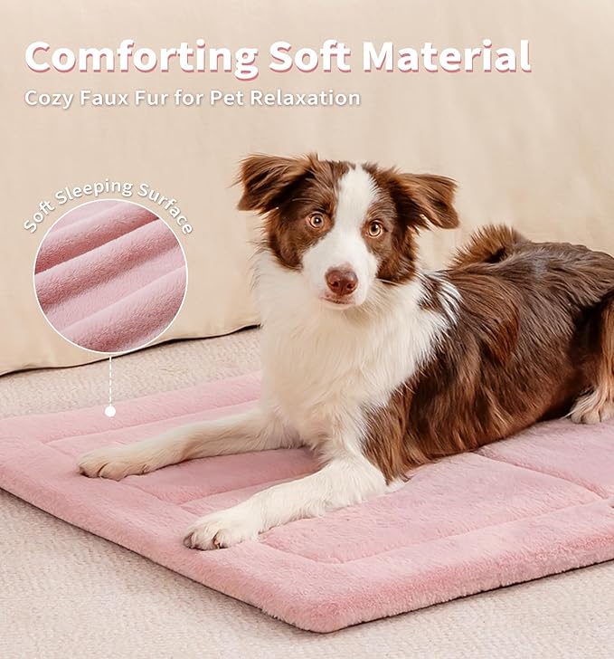 MADE 4 PETS Dog Crate Pad Bed for Extra Large Dogs, Washable & Reversible, Anti-Slip Kennel Mat for Cozy Sleeping, Soft Fluffy Dog Bed for Indoor & Outdoor Use, 48"x30", Pink