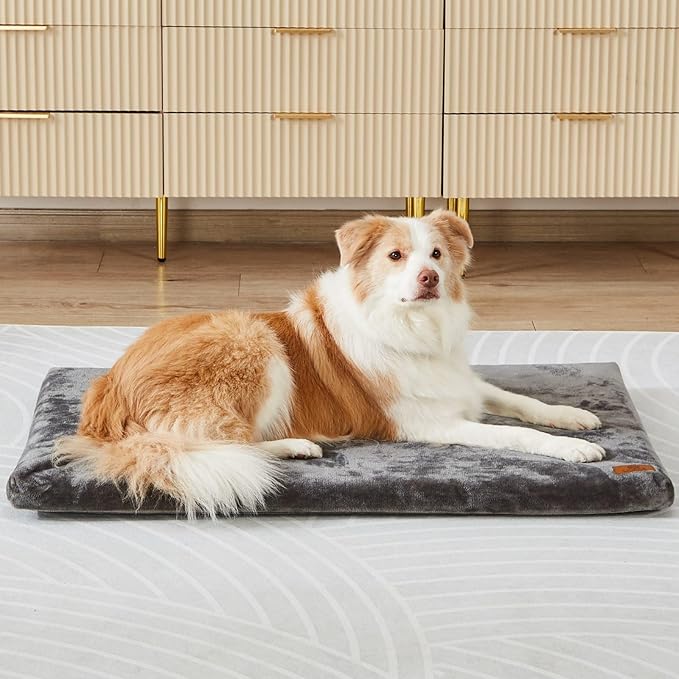 Dog Crate Pad - Dog Bed Large Sized Dogs with Removable Washable Cover and Waterproof Lining - XL Memory Foam Pet Bed for Crate - Reversible Kennel Mat (Cool & Warm), 42-inch, Grey