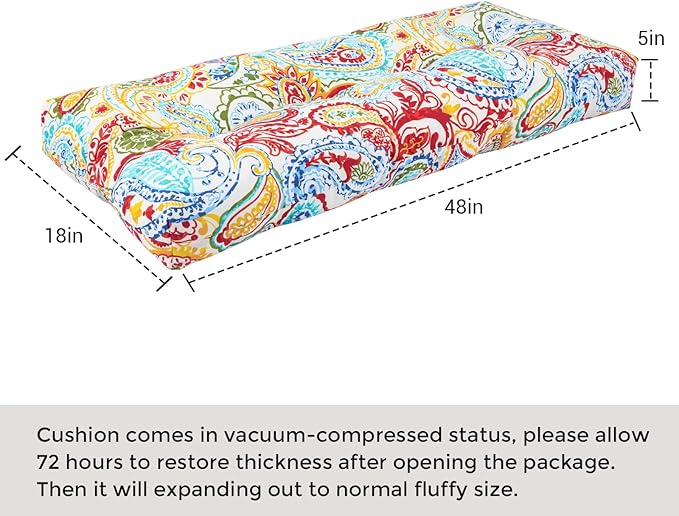 FUNHOME Outdoor Bench Cushion 48 x18 inch with Non-Slip Grips,Water Resistant Porch Swing Cushion,Bench Pillow Pads,Floral Tufted Cushions for Patio Garden Furniture,48" Seat Cushions(Phoenix)
