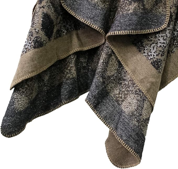 Women's Vintage Pattern Open Front Poncho Cape Shawl Winter Shawl Wraps