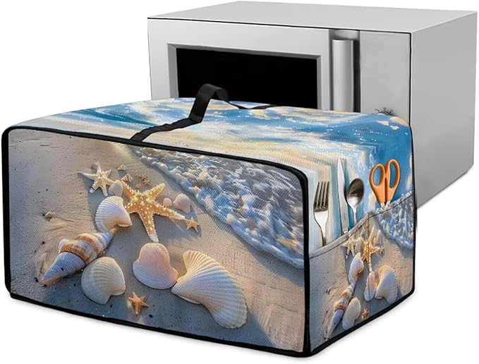 Air Fryer Toaster Oven Cover, Dust-Proof Small Kitchen Appliance Cover with Pockets, Kitchen Baking Accessories, M, 16.5 x 20.5 x 10 Inches, Beach Sea Shell Whelk Print