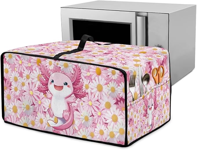 Cute Axolotl Daisy Print Microwave Oven Cover Dust-Proof Microwave Oven Cloth Cover Scratch-Resistant Foldable Small Appliance Dust Covers Case Protections Protector, S