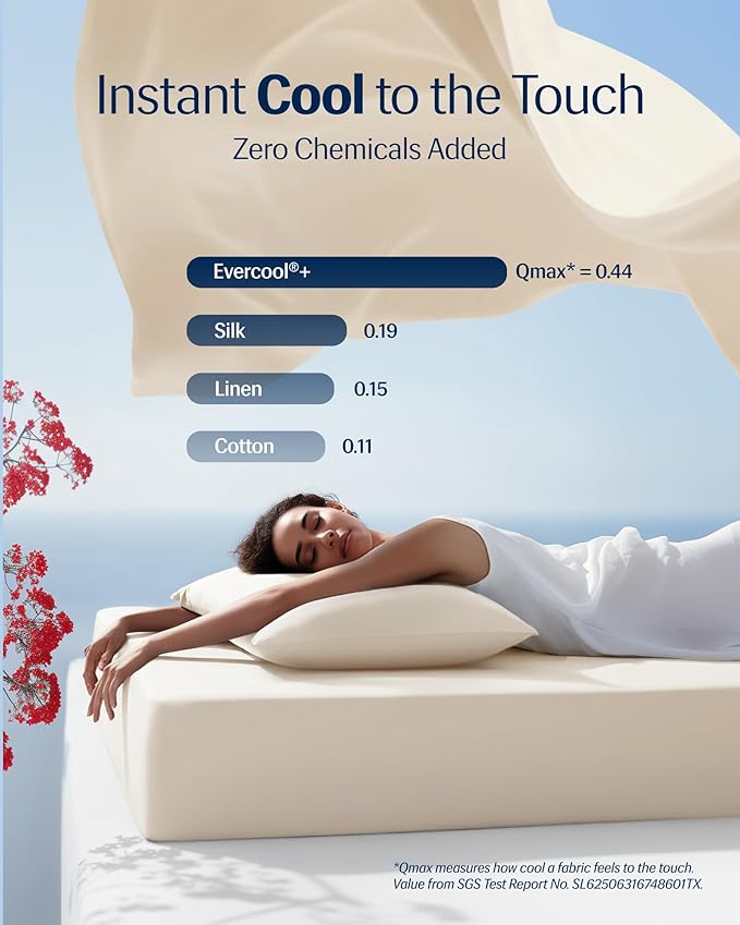 REST® Evercool®+ Starter Sheet Set, Cali King Ivory, Breathable Bed Sheet for Hot Sleeper and Night Sweats, with Pillowcases, Ionic+ Self-Cleaning Silver Yarn for Sensitive Skin, 3PCS No Flat Sheet