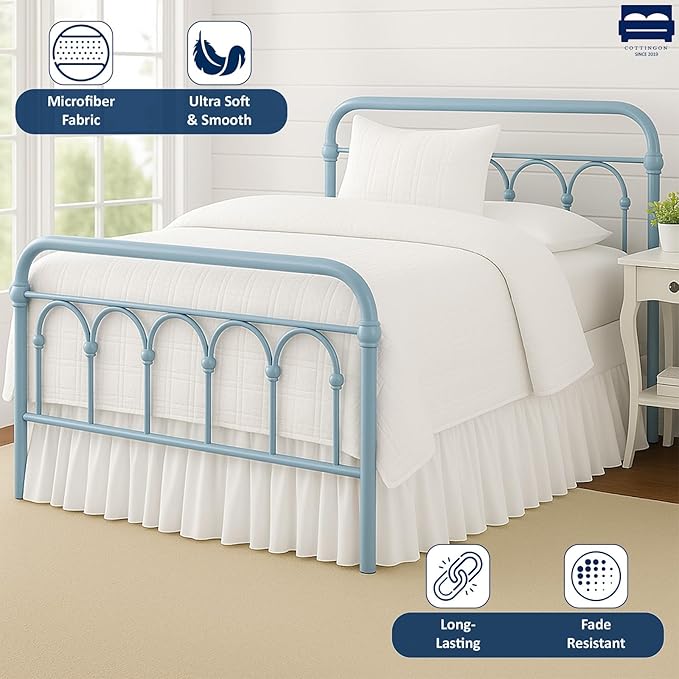 Ruffled Bed Skirt with Split Corners-Dust Ruffle - 24" Drop 100% Microfiber Soft,Sheen & Luxurious Look - Bed Skirts (White -Full)