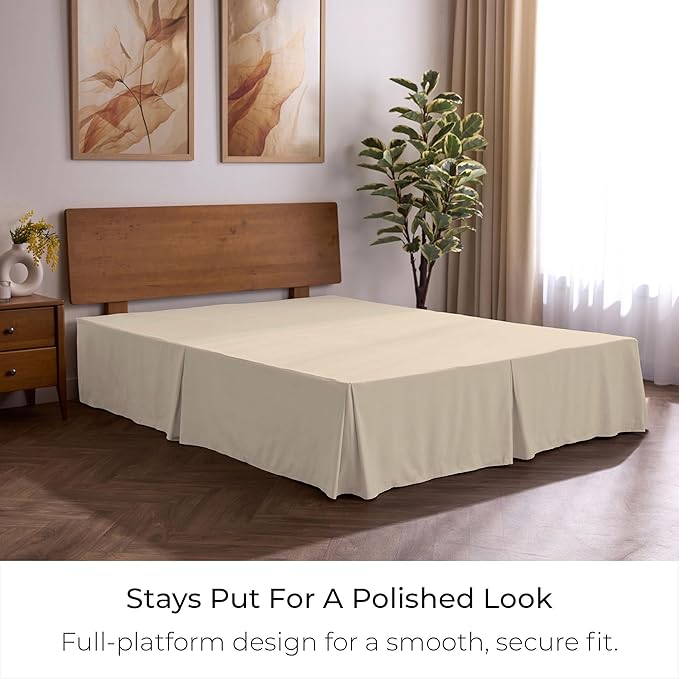 Mellanni Bed Skirt Twin XL Size - Bed Skirting - 15-Inch Tailored Drop Pleated Dust Ruffle - Hotel Luxury Bedding - Wrinkle, Fade, Stain Resistant - 1 Bedskirt (Twin XL, Beige)