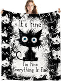 Funny Black Cat Blanket, It's Fine Everything is Fine Funny Throw Blankets for Home Bedroom Living Room Couch Bed Decor, Black Cat Mom Lovers Gifts for Women, 50x60 Inch