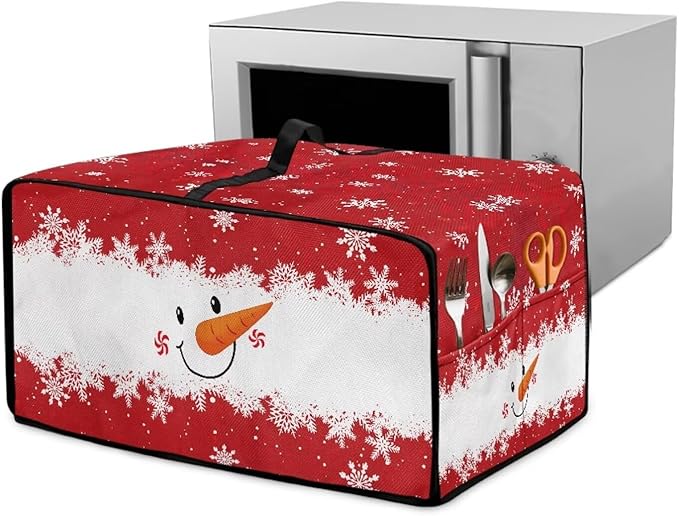 Christmas Countertop Convection Oven Cover Dust Protection Air Fryer Toaster Oven Covers for Home Kitchen Decorations 14.5 x 18.5 x 9 Inches, S, Snowman Face Snowflake Red White