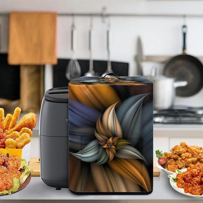 Air Fryer Oven Dust Cover with Handle and Pocket, Easy Cleaning Electric Appliance Cover, Brown Flower