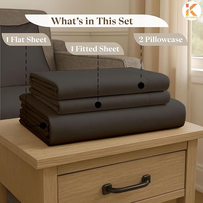 Sleeper Sofa Bed Sheet Set - Full Size 4 PC's Sheet Set Sofa Bed Sheets - 100% Cotton 400 Thread Count Sofa Sheets - Sleeper Sofa Sheets - Fits Mattresses Up to 6" Drop - Dark Grey