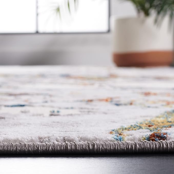 SAFAVIEH Amelia Collection Area Rug - 5' Square, Grey & Blue Gold, Modern Abstract Design, Non-Shedding & Easy Care, Ideal for High Traffic Areas in Living Room, Bedroom (ALA293M)