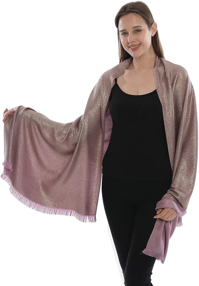 LMVERNA Women's Sparkling Metallic Soft Pashmina Shawls and Wraps Scarf in Solid Colors