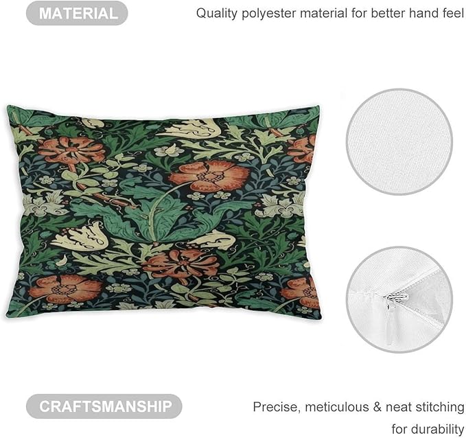 Compton Floral Art William Morris Throw Pillow Covers 12x20 Inch Aesthetic Pillow Velvet Decorative Pillowcase Home Decor Living Room Cushion Case for Bed Sofa Couch