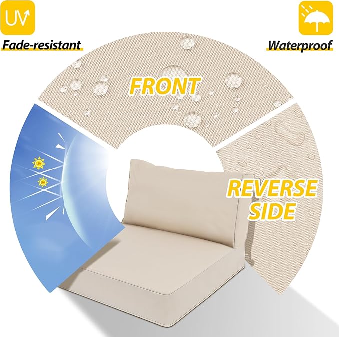 AAAAAcessories Outdoor Deep Seat Cushions, Waterproof, Fade-Resistant Patio Furniture Replacement Cushions, 25.5" x 25.5" x 5" + 25.5" x 13.5", Sandstone Beige
