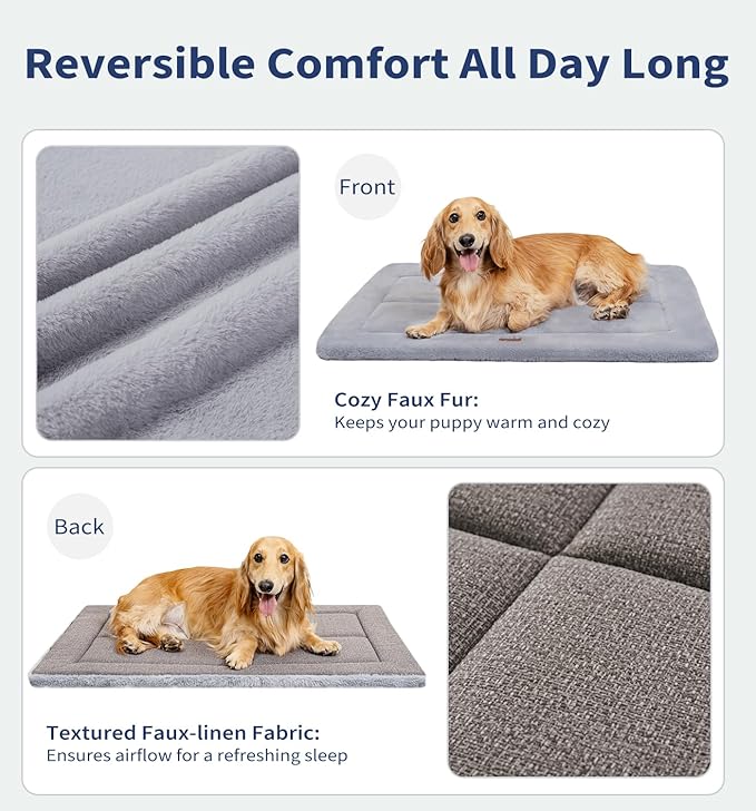 MADE 4 PETS Dog Crate Pad Bed for Extra Large Dogs, Washable & Reversible, Anti-Slip Kennel Mat for Cozy Sleeping, Soft Fluffy Dog Bed for Indoor & Outdoor Use, 48"x30", Gray