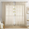 Dreaming Casa Taupe Sheer Curtains 96 Inches Long, Rod Pocket & Back Tab Light Filtering Textured Sheers for Living Room Bedroom, 2 Panels, Each 100" W x 96" L
