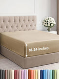 Extra Deep Queen Fitted Sheet - Hotel Luxury Single Fitted Sheet Only - Easily Fits 18 inch to 24 inch Mattress - Ultra Soft, Wrinkle Free with Extra Deep Pockets - Breathable & Comfy - Heathered Tan