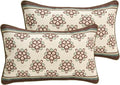 ISAENNE Design Lumbar Brown Floral Linen Throw Pillow Covers 12"x20" Pack of 2, White Simple Elegant Daisy Pattern Cushion Covers Decor Pillowcases for Bed,Living Room,Outdoor,Car